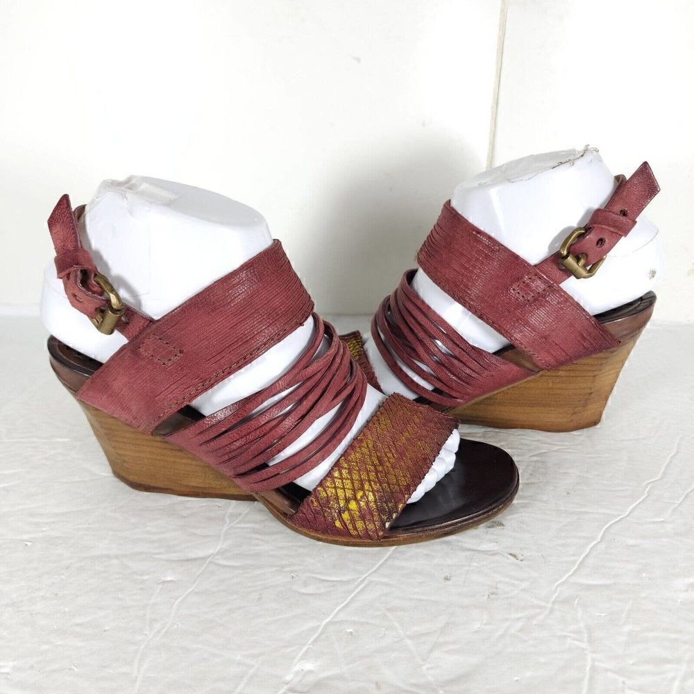 A.S.98 Women's EU37 US6,5 Burgundy Leather Wedge Heels Strappy Slingback Sandal - Picture 9 of 15